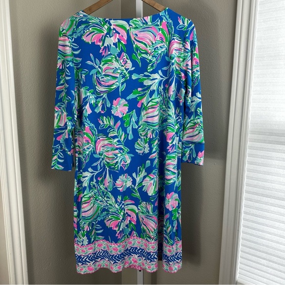 Lilly Pulitzer Sophie Boat Neck Gold Button Dress Blue Flare Fancy Fins Print - Picture 10 of 11